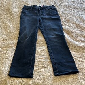 CAbi Dark Wash Denim Straight High Rise Jeans, Front Button